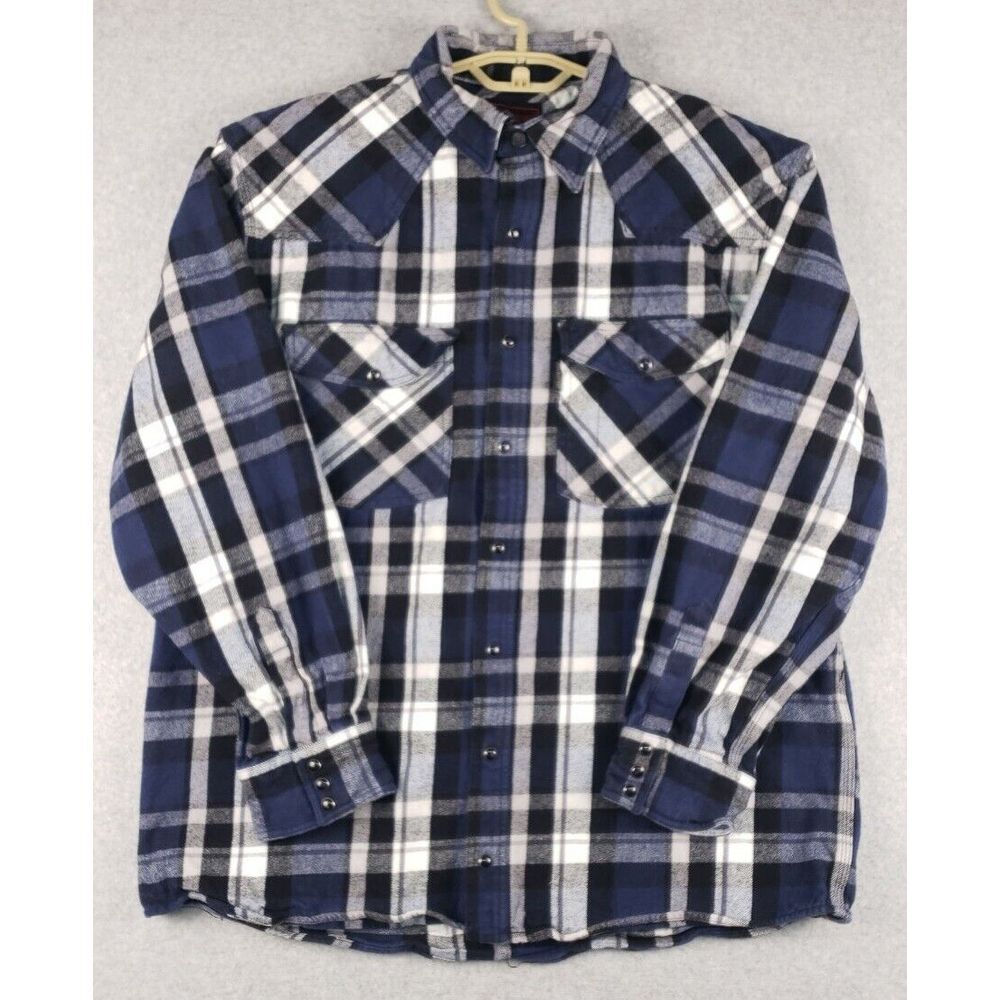 Five Brothers‎ Mens Button Pearl Snap Flannel Shirt Large Gray Plaid Western